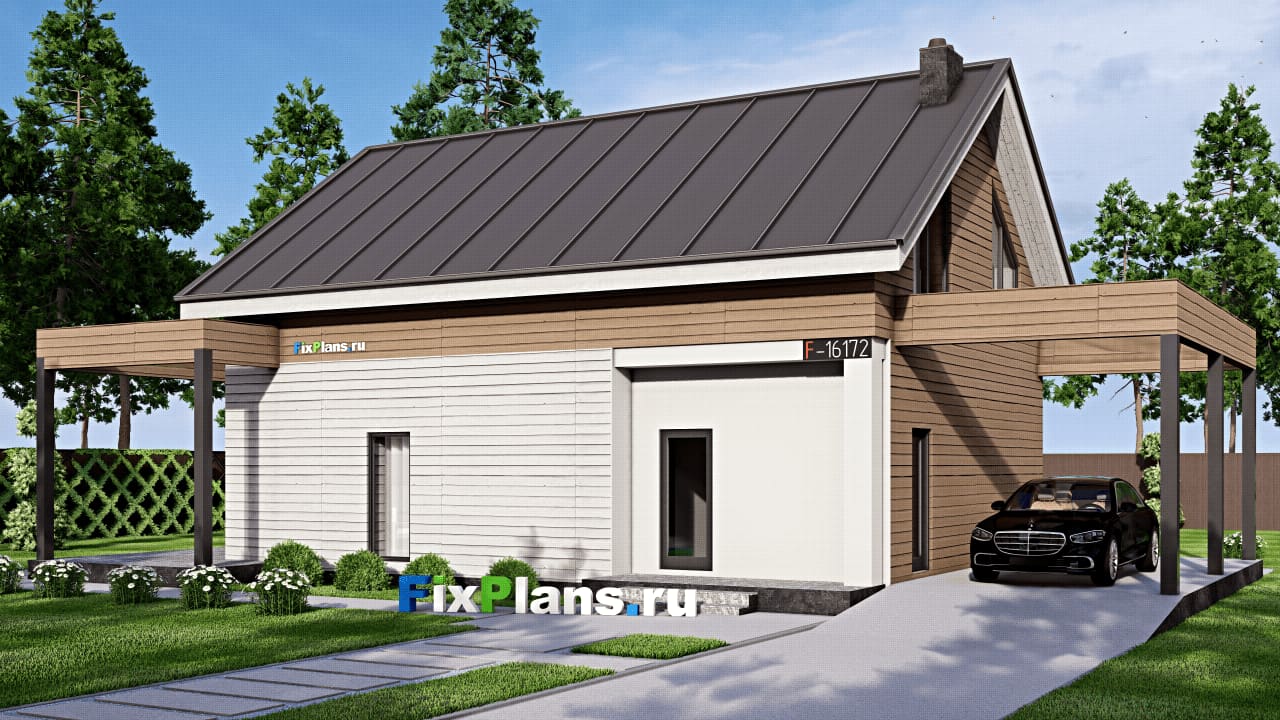 Одноэтажный дом с мансардой  F-16172 — фасад