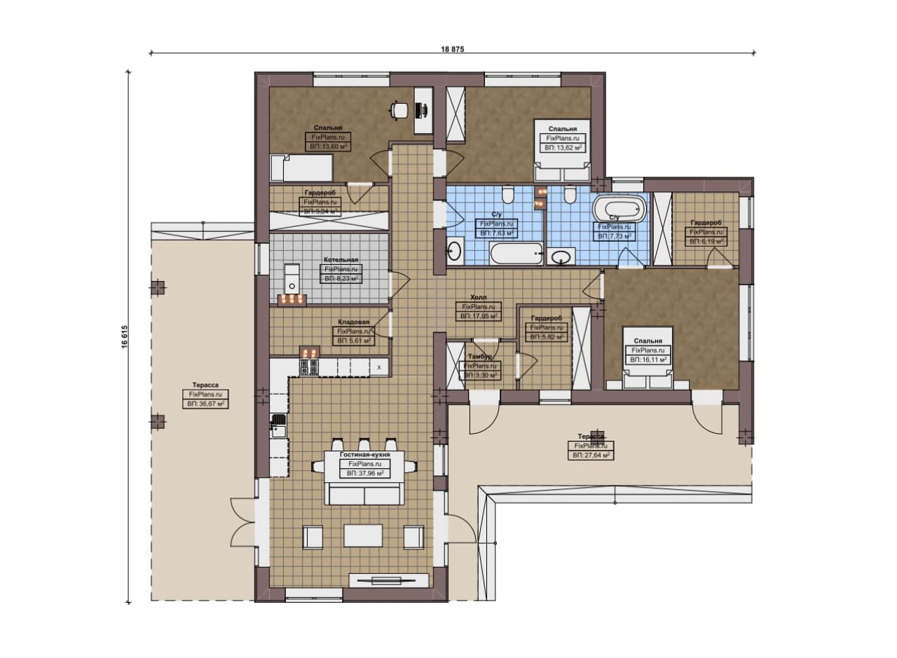 Планировка Одноэтажный дом F-17486