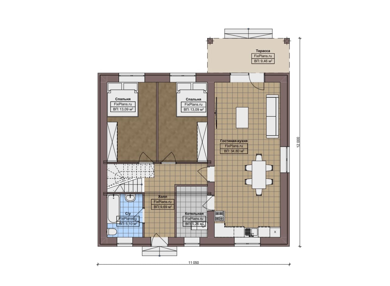 Планировка Одноэтажный дом с мансардой  F-17828